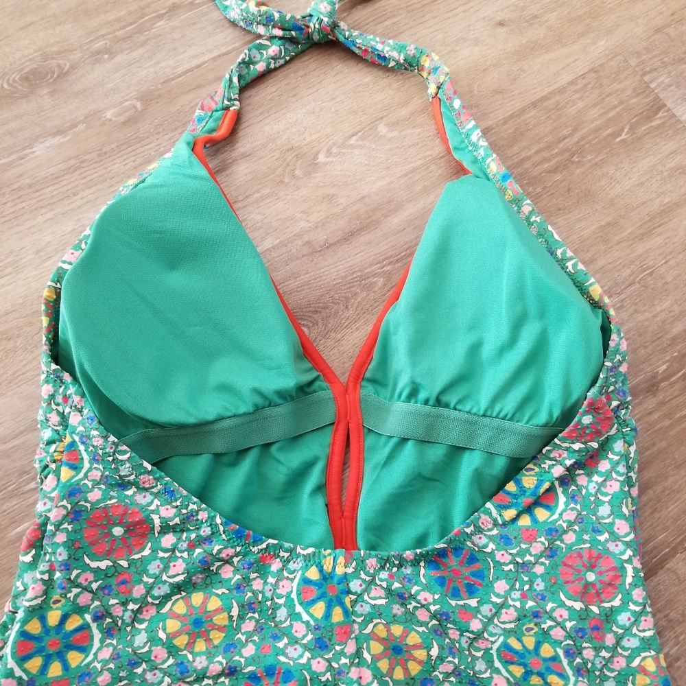 RHODE Green Multicolor Halter One-Piece Swimsuit with Orange Trim - Picture 7 of 9